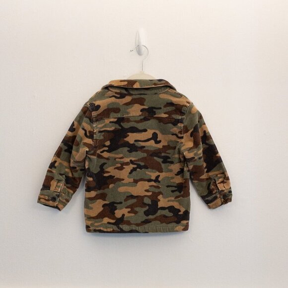 GAP Kids Camo Corduroy Jacket 3T Toddler Boys Green Brown Button Front Fall - Picture 3 of 5